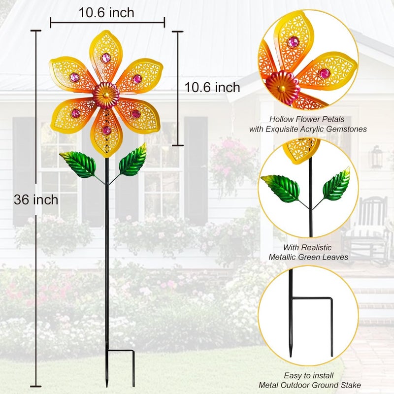 Senflame Metal Wind Spinners for Garden Decor Outdoor Windmill Sculptures, Durable Yard Art Wind Spinners Metal Wind Spinner for Patio Lawn Ornament (Bright Orange Flowers) - Image 3